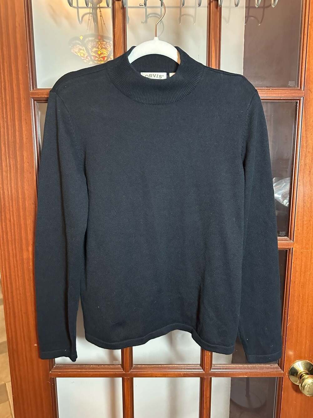 Orvis Cotton Cashmere Mock Neck Sweater Size S Black